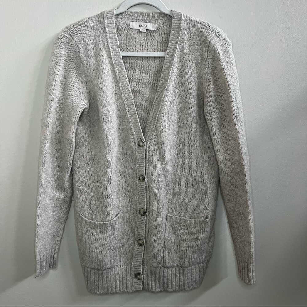 LOFT Oversized Relaxed V-Neck Pocket Stretchy Cardigan wool alpaca Sweater M